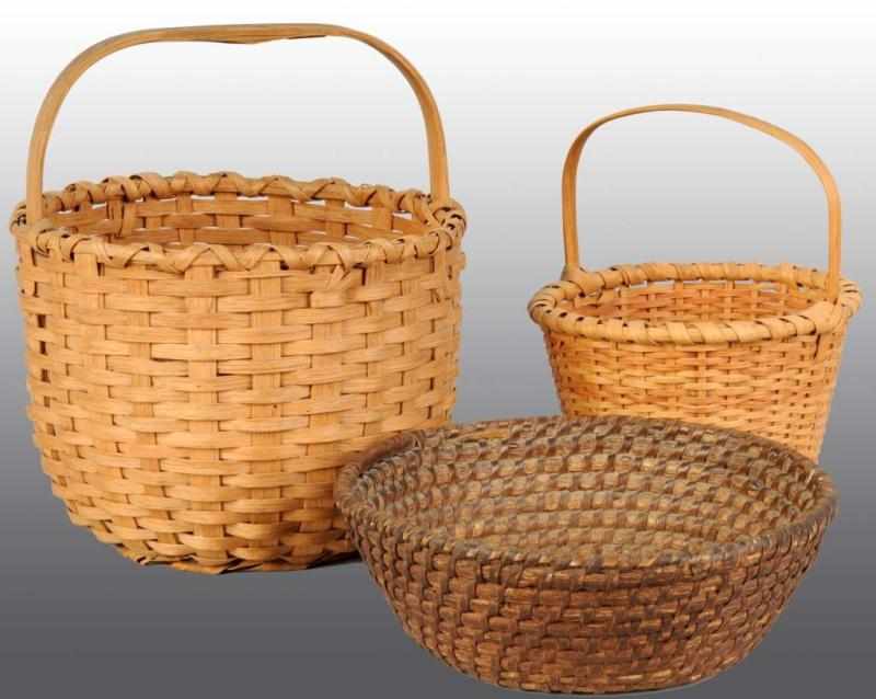 Appraisal: Lot of Hand Woven Splint Baskets Description Two have stationary