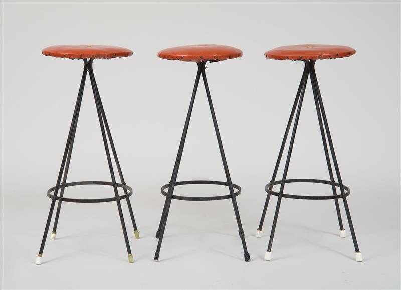 Appraisal: Three Stools c Metal rods naughahyde x x in seat