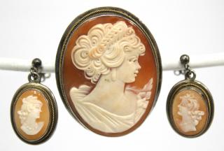 Appraisal: Sterling Silver Shell Cameo Earring Brooch Set Three profile busts