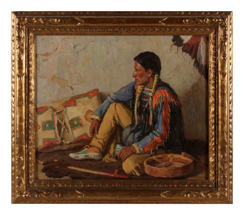 Appraisal: Joseph Henry Sharp American - Portrait of Indian with Drum