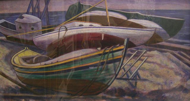 Appraisal: Edmund Brucker - IN x watercolor signed lower right Boats