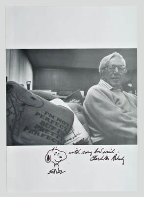 Appraisal: Charles Schulz signed drawing of Snoopy in margin of photo