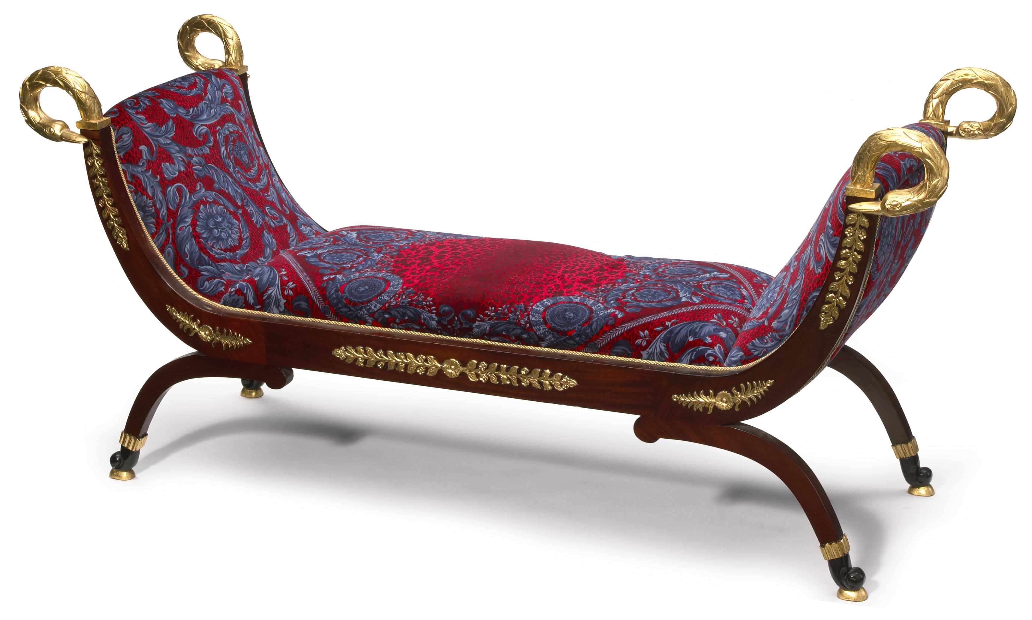 Appraisal: A Gianni Versace mahogany parcel-gilt and ebonized wood and upholstered