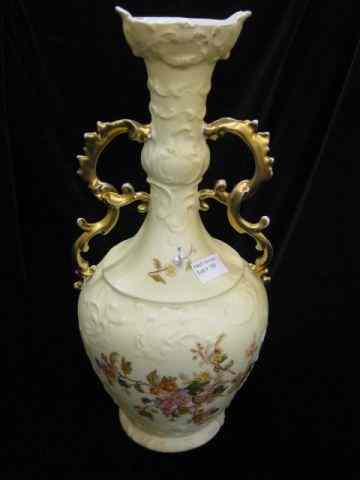 Appraisal: Royal Rudolstadt Porcelain Vase floral spray fancy gold handles ''