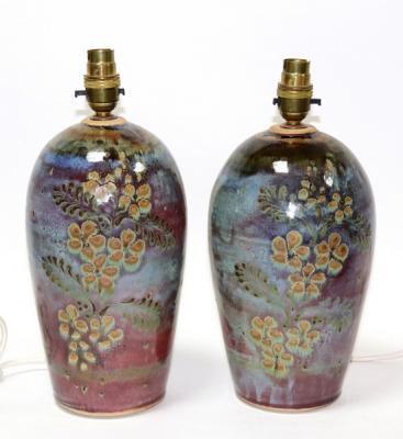 Appraisal: Calver Pottery a pair of pottery table lamps of tapering