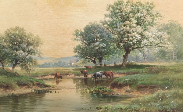 Appraisal: CARL WEBER AMERICAN - x Cows in a stream in