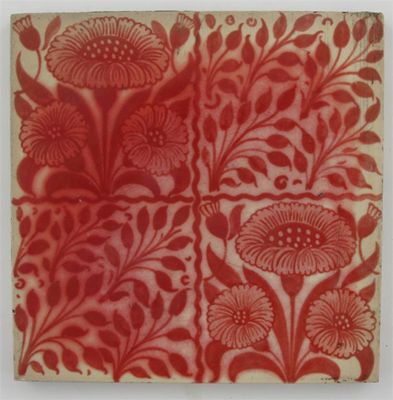 Appraisal: A William De Morgan tile painted in ruby with panels