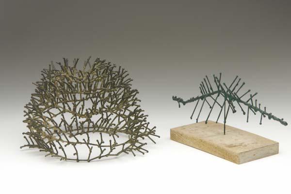 Appraisal: STYLE OF HARRY BERTOIA Two welded steel sculptures one enameled