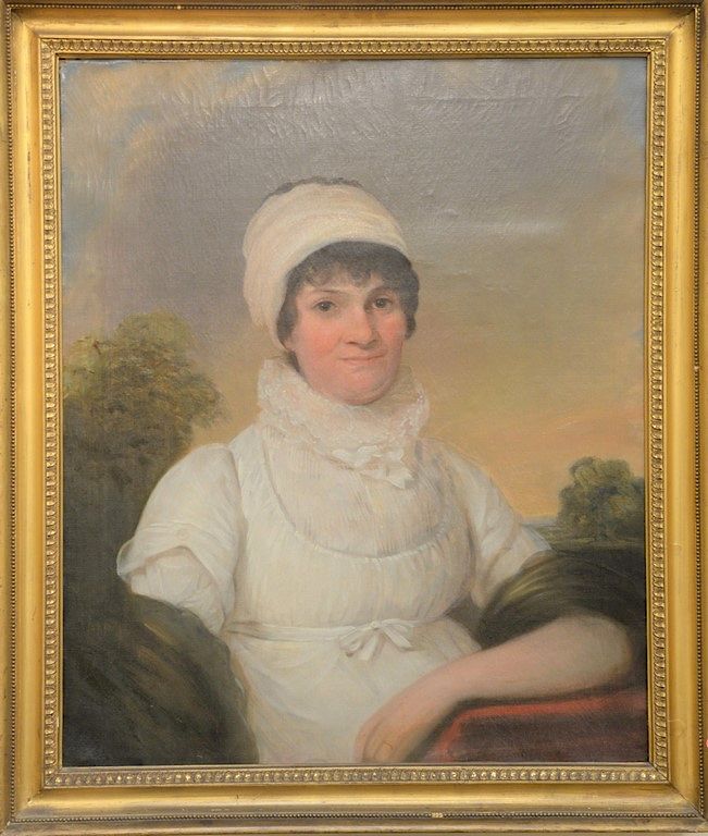 Appraisal: Oil on canvas portrait of a woman wearing bonnet unsigned