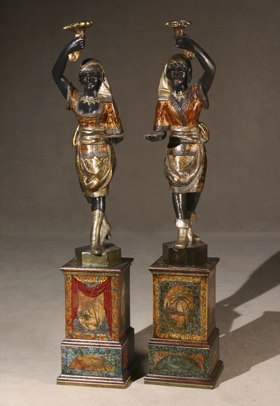 Appraisal: Pair of Venetian Parcel Gilt and Polychrome Decorated Wood Blackamoors