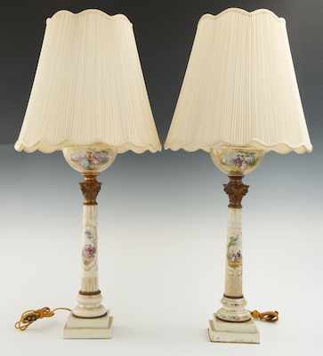 Appraisal: A Pair of Converted Porcelain Oil Lamps by Samuel Messenger