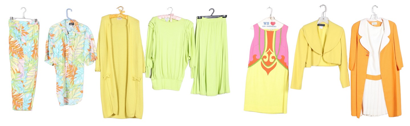 Appraisal: Piece vintage neon garment group to include 's pieced linen