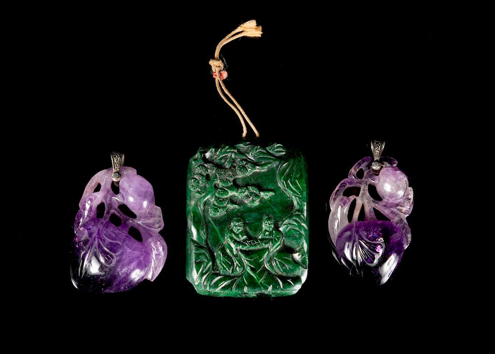 Appraisal: Five Chinese Hardstone Pendants Largest width in cm Five Chinese