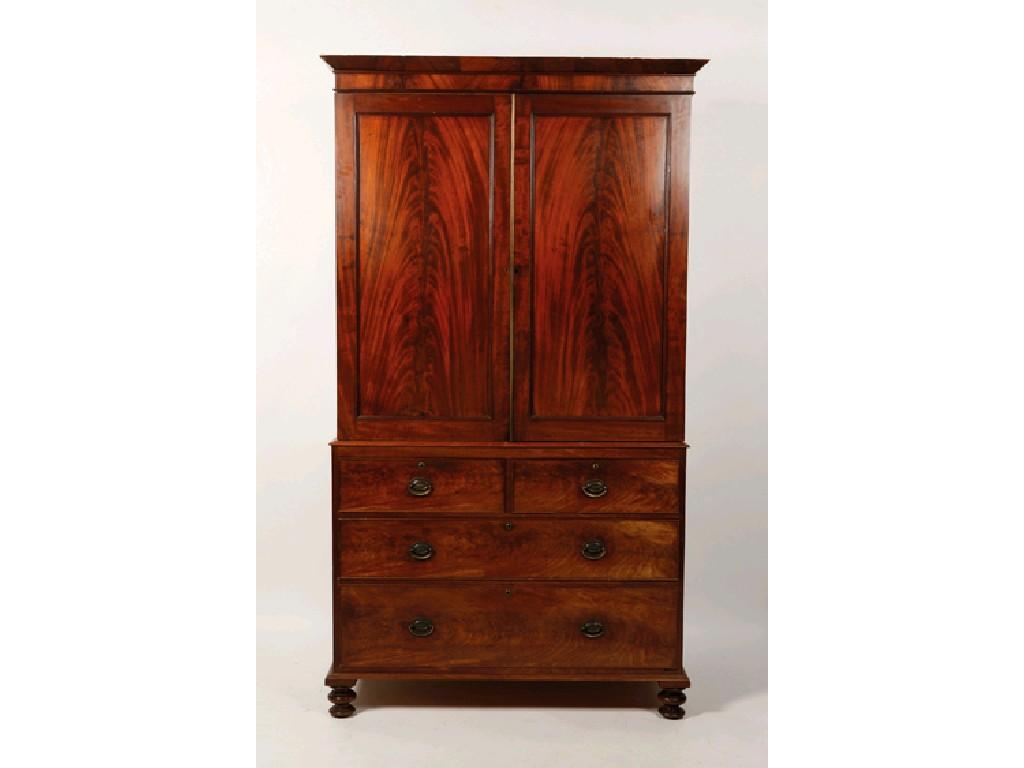 Appraisal: A LATE GEORGE III MAHOGANY LINEN PRESS the upper section