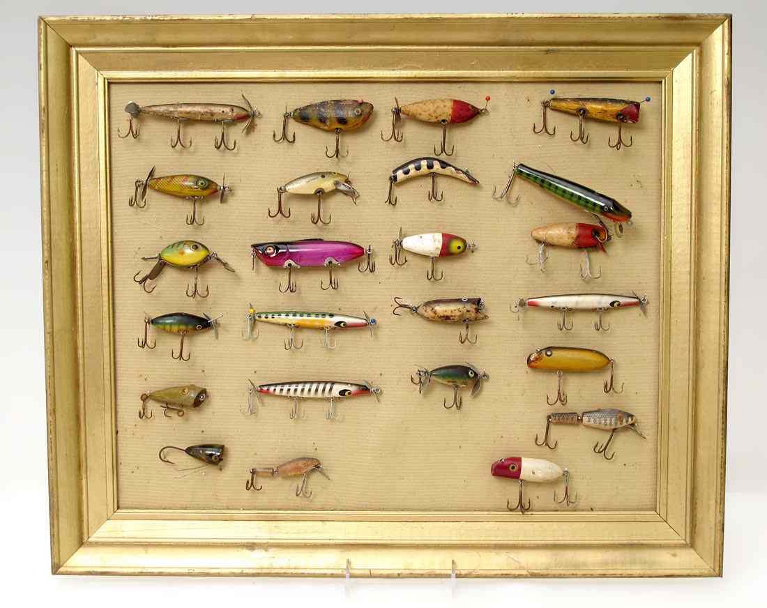 Appraisal: FRAMED COLLECTION OF VINTAGE FISHING LURES vintage fishing lures by