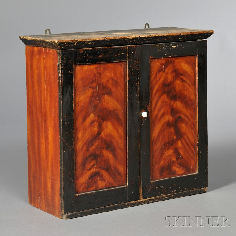 Appraisal: Grain-painted Pine Hanging Cupboard New England early th century the