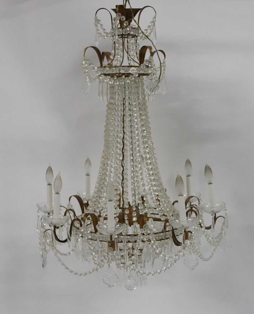 Appraisal: Antique Gilt Metal And Crystal Balloon Form Chandelier A good