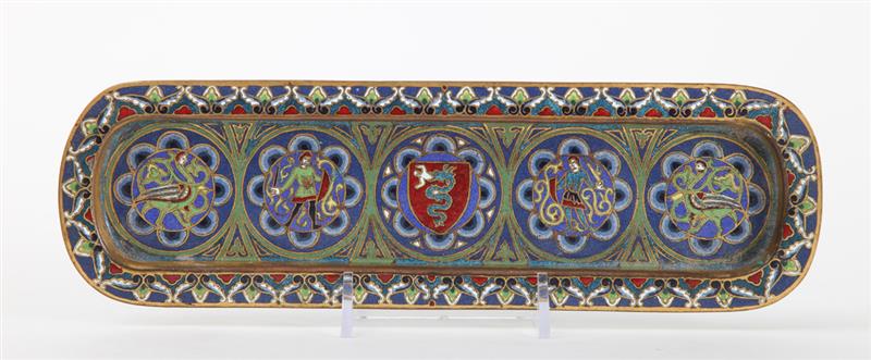 Appraisal: E F CALDWELL CLOISONN AND BRASS PEN TRAY IN THE