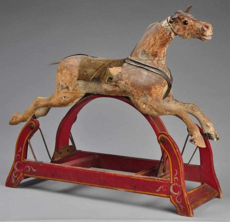 Appraisal: Wooden Rocking Horse Description Circa Glass eyes leather ears and