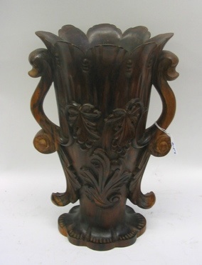 Appraisal: AN EXOTIC HARDWOOD HAND CARVED FLOWER VASE having shaped open