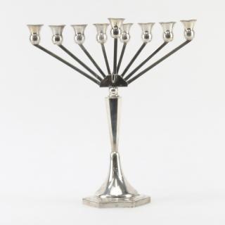 Appraisal: Modern Sterling Silver Menorah Engraved on base Signed and makers