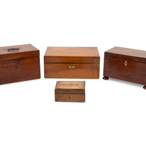 Appraisal: A Group of Three Tea Caddies and a Lap Desk