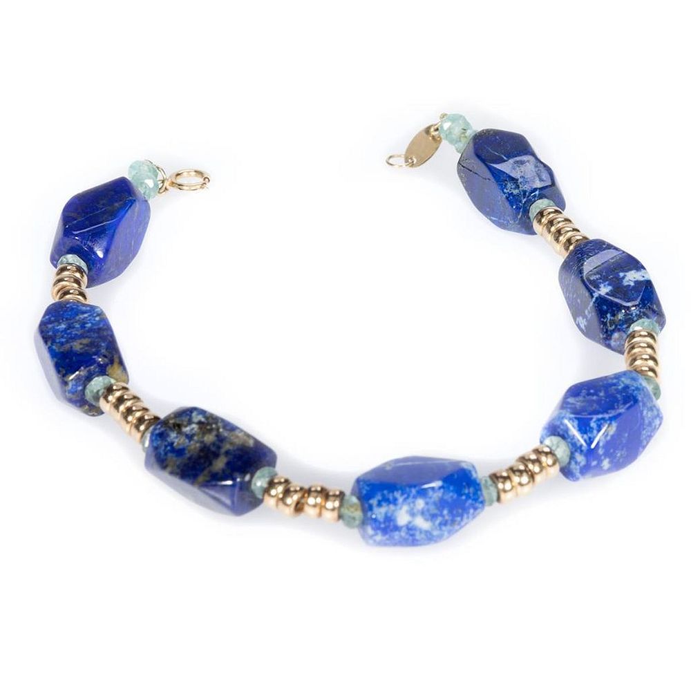 Appraisal: Zoe B lapis lazuli aquamarine and k gold bracelet designed