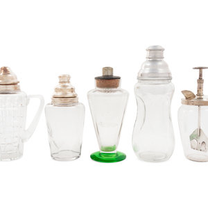 Appraisal: A Group of Five Glass Cocktail Shakers th Century comprising