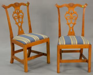 Appraisal: Pair of Eldred Wheeler tiger maple Chippendale style side chairs