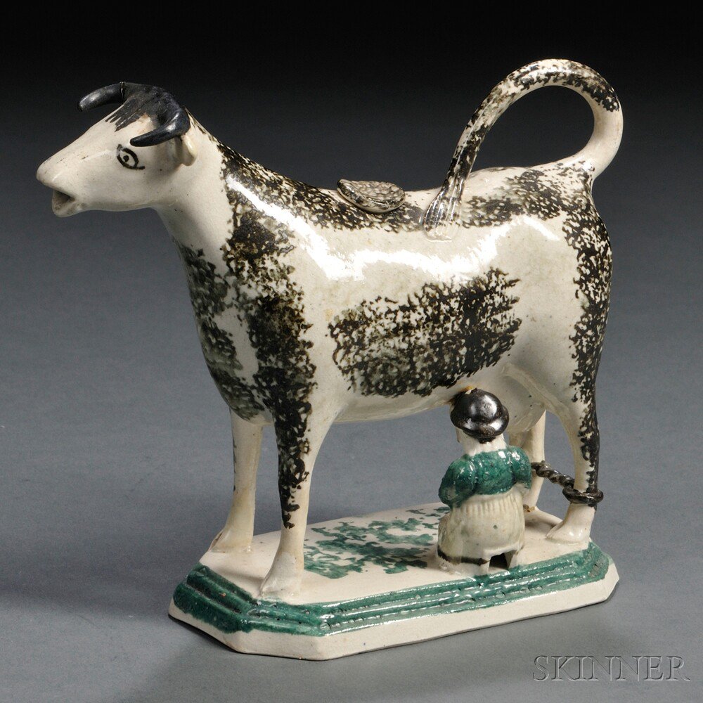 Appraisal: Staffordshire Earthenware Cow Creamer with Milkmaid England early th century