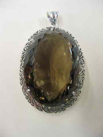 Appraisal: Smoky Quartz Sterling Pendant carat oval gem in fancy filigree