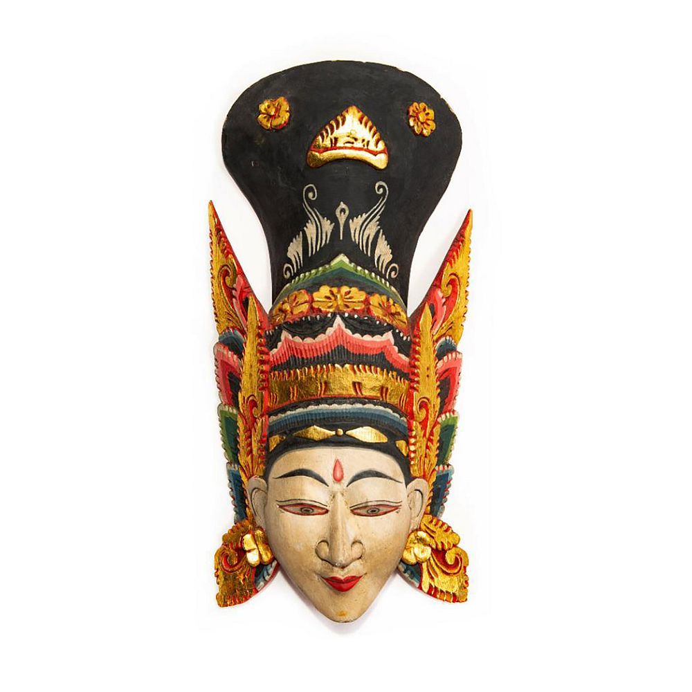 Appraisal: BALINESE ALLEGORICAL TRIBAL WALL MASK SITA Hand made decorated Modeled