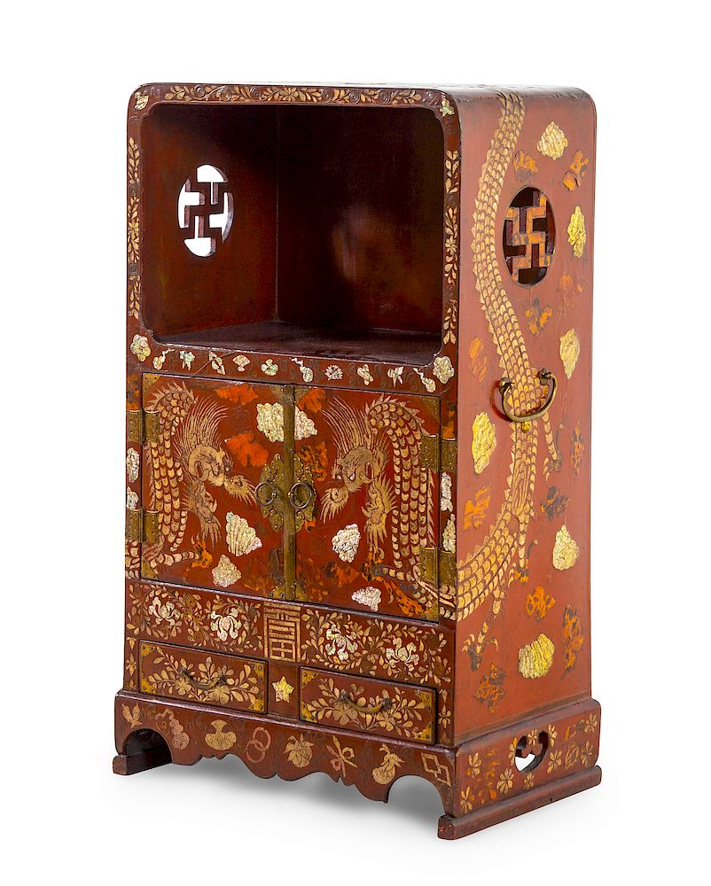 Appraisal: A Chinese Lacquered Cabinet having a vacant sh A Chinese