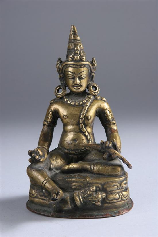 Appraisal: TIBETAN BRONZE FIGURE OF BODHISATTVA Seated wearing diadem earrings and