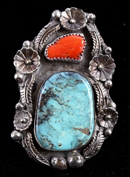 Appraisal: Navajo Cripple Creek Coral Inlaid Sterling Ring Included in this