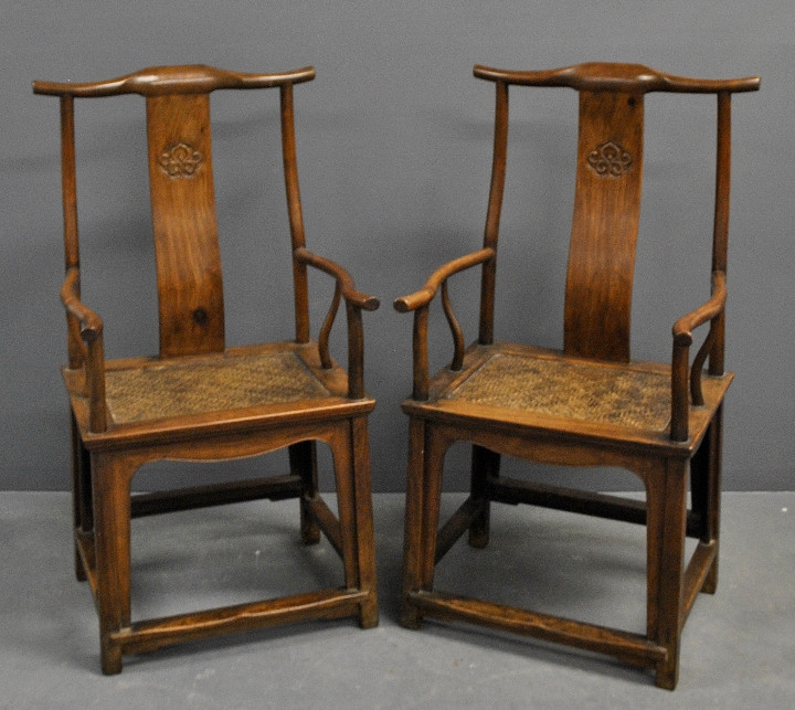 Appraisal: - Pair of Chinese yoke back armchairs probably early th