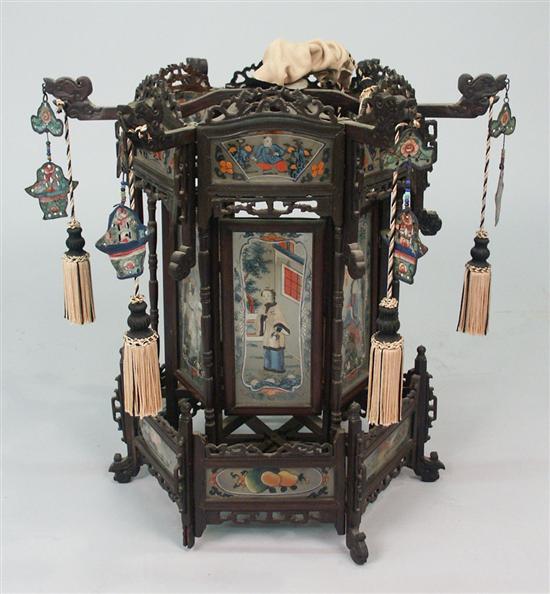 Appraisal: CHINESE REVERSE PAINTING ON GLASS HANGING LANTERN electrified height inches