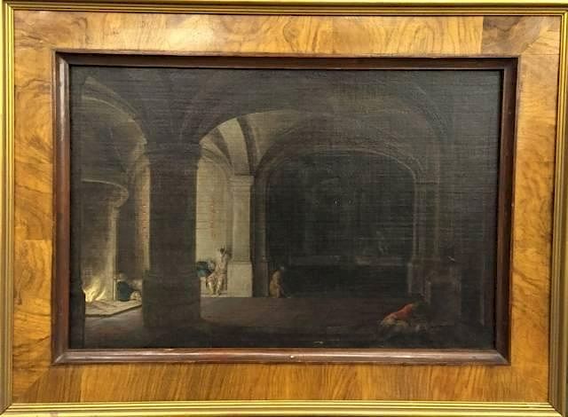 Appraisal: th c interior castle scene An unsigned painting of dark