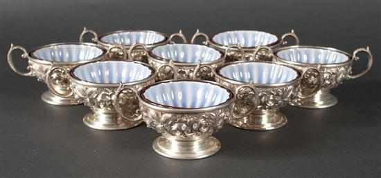 Appraisal: Set of eight American repousse sterling silver double-handled dessert bowls