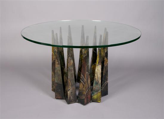 Appraisal: A Paul Evans Welded Steel and Glass Table Height of