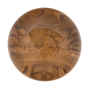 Appraisal: A Pinchbeck Last Supper Intaglio Molded Gold Paperweight with metal