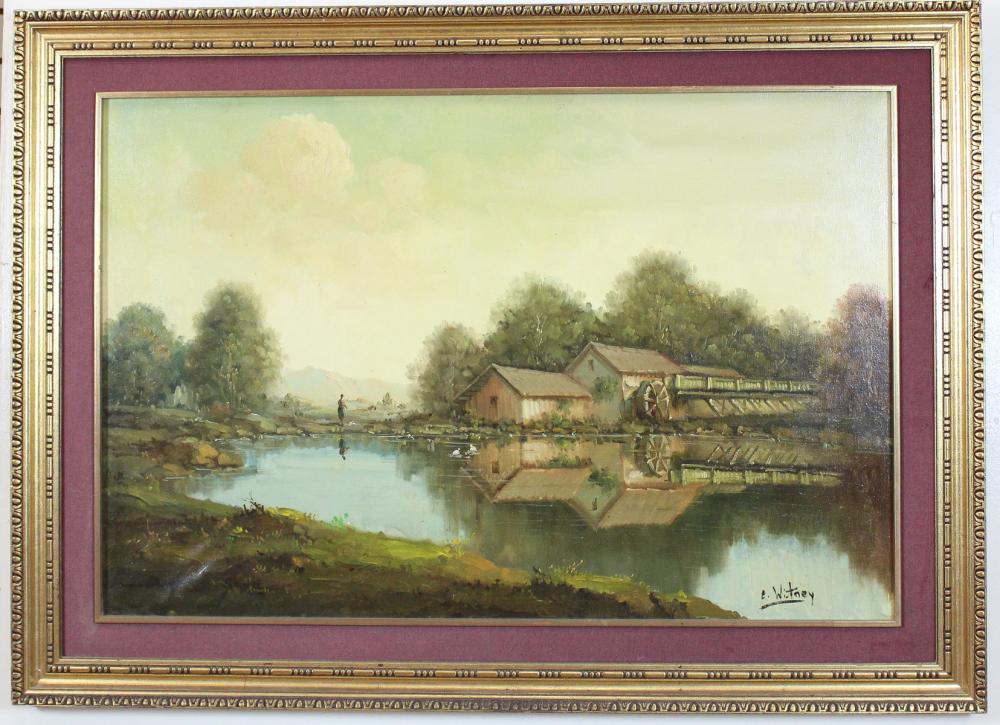 Appraisal: C WITNEY OIL ON CANVAS mill pond with waterwheel and