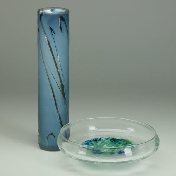 Appraisal: DAVID LEWIN Two sandblasted and acid-etched art glass pieces -