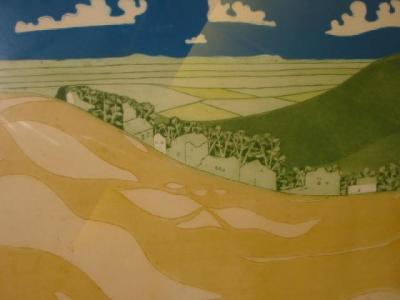 Appraisal: JOHN BRUNSDON Cotswold View from Cleeve Hill coloured lithograph signed