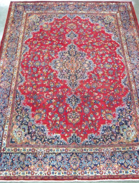 Appraisal: Handmade Antique Oriental Room Size Rug Mashad design red field