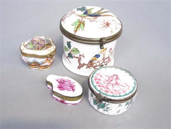 Appraisal: GROUP FOUR ANTIQUE DRESSER BOXES Small puce on white Meissen