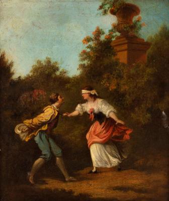 Appraisal: Follower of Fragonard Blind Man's Buff oil on canvas cm