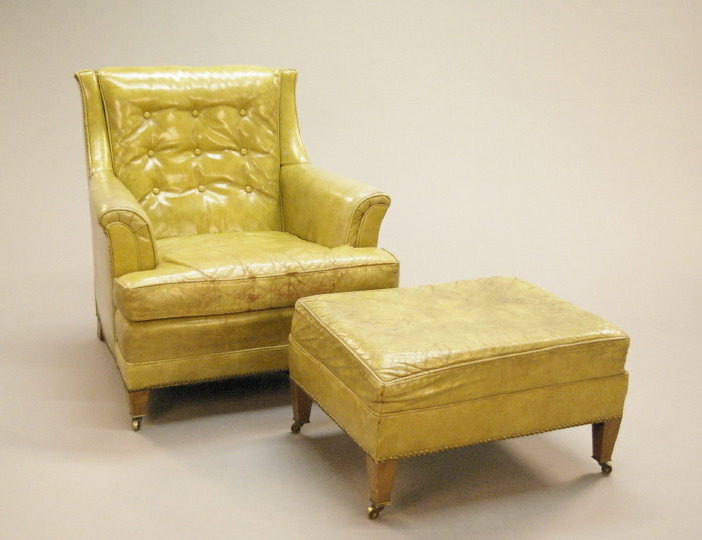 Appraisal: Edwardian Upholstered and Mahogany Club Chair and Ottoman early th