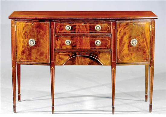 Appraisal: Scottish inlaid mahogany bow front sideboard early th century shaped