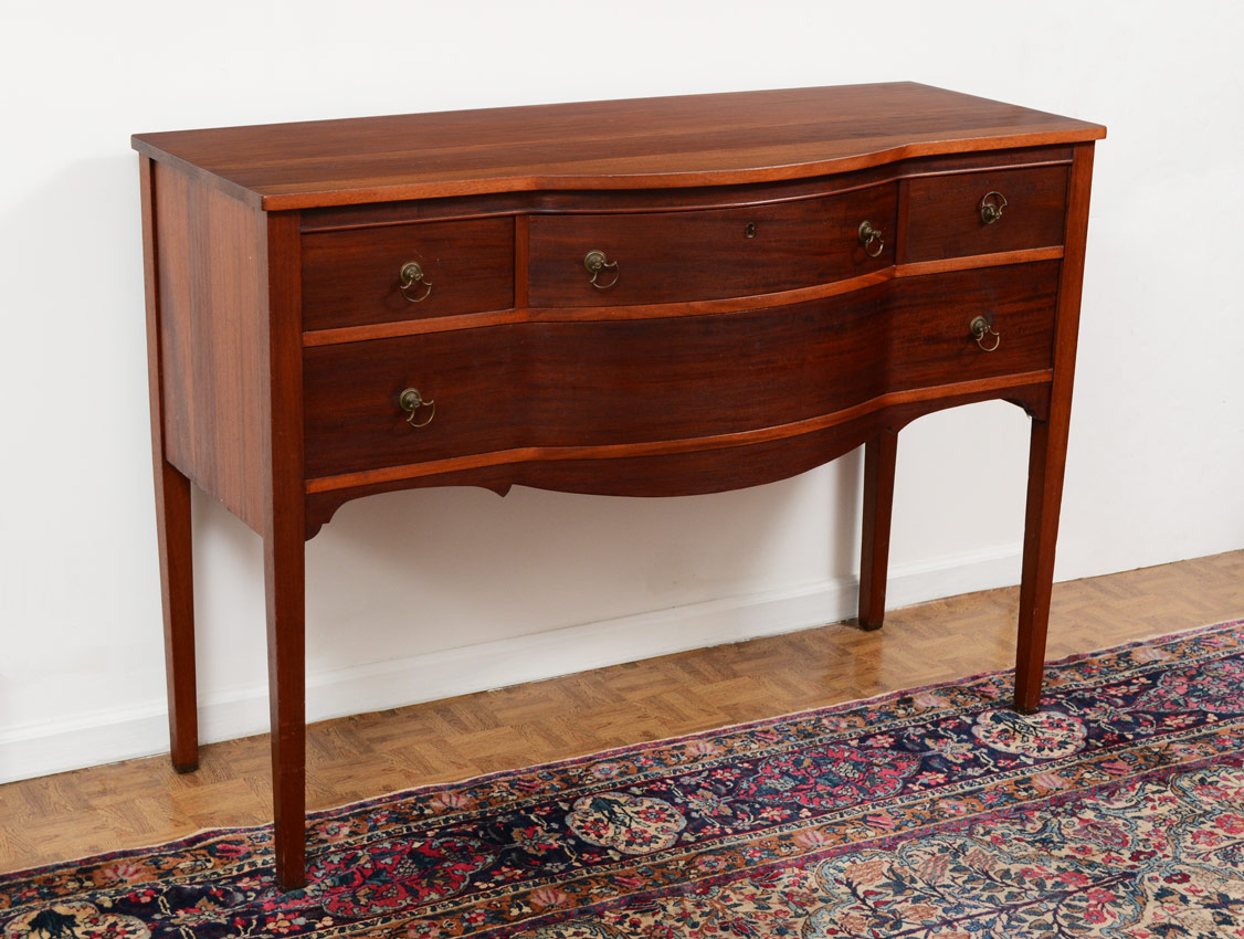 Appraisal: DRAWER MAHOGANY BUFFET Compartmentalized center drawer flanked by drawers single